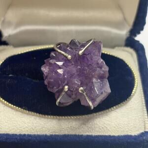 Vtg Sterling amethyst cluster ring sz 6.75